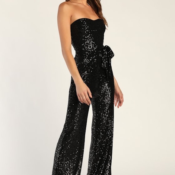 Lulus Dresses & Skirts - Lulus Flirty Moves Black Sequin Strapless Wide-leg Jumpsuit - Size M